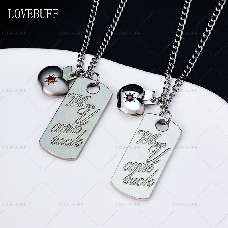 LOVEBUFF LAD Caleb When U Come Back Tag & Apple Pendants Stainless Steel Necklace