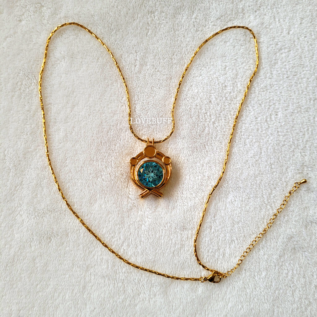 LOVEBUFF Colgante de gema Collar largo Genshin Impact Inazuma Vision Elements Hydro Cryo Pyro Geo Electro Dendro Anemo Collar inspirado