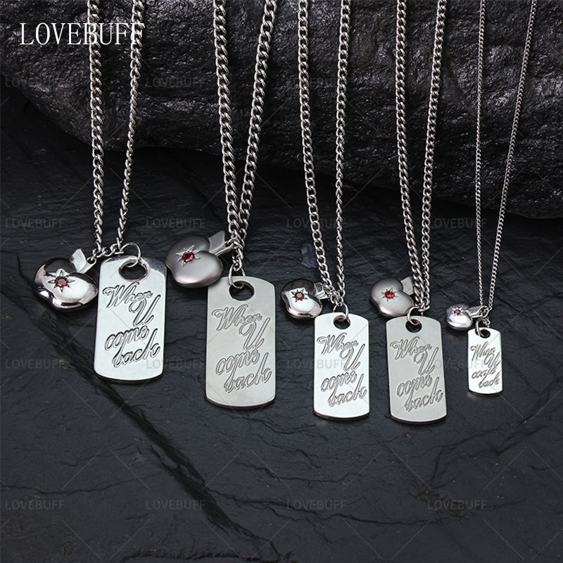 LOVEBUFF LAD Caleb When U Come Back Tag & Apple Pendants Stainless Steel Necklace
