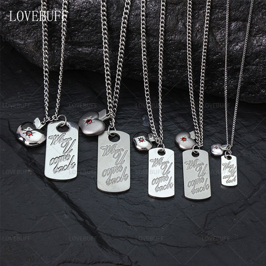 LOVEBUFF LAD Caleb When U Come Back Tag & Apple Pendants Stainless Steel Necklace