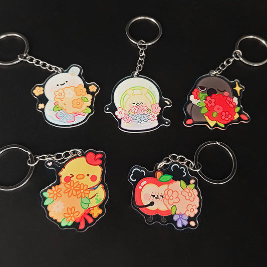 LOVEBUFF LAD Artsy Birb Happy Snowman Grumpy Crow Galaxy Kid Sunny Apple Meme Keychain 5pc Set