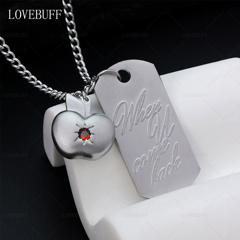 LOVEBUFF LAD Caleb When U Come Back Tag & Apple Pendants Stainless Steel Necklace
