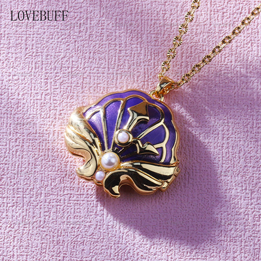 Scallop Seashell Locket Pendant Necklace
