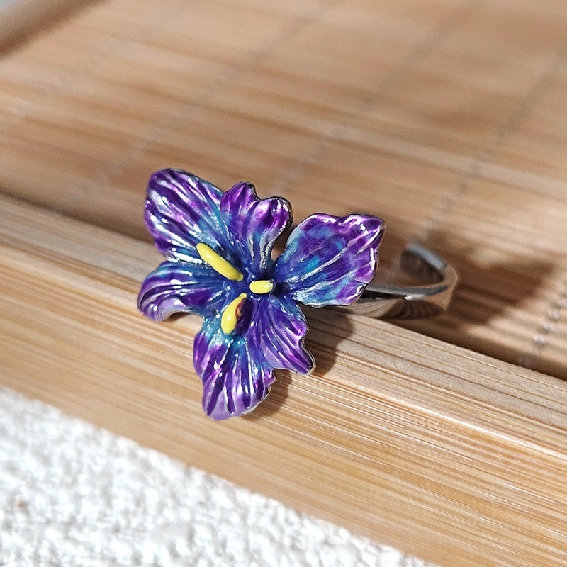 LOVEBUFF Light and Night Osborn Iris Flower Adjustable Finger Ring