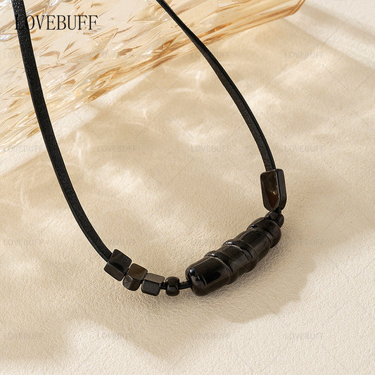 LOVEBUFF LAD Sylus: Immobilized Within Reach Copper Beads Leather Cord Necklace