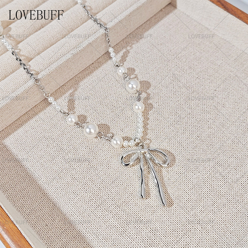 LOVEBUFF LAD You and Midsummer Sylus Lovespeed Ride MC's Ornate Knots Bowknot Pendant Pearl Necklace Earrings