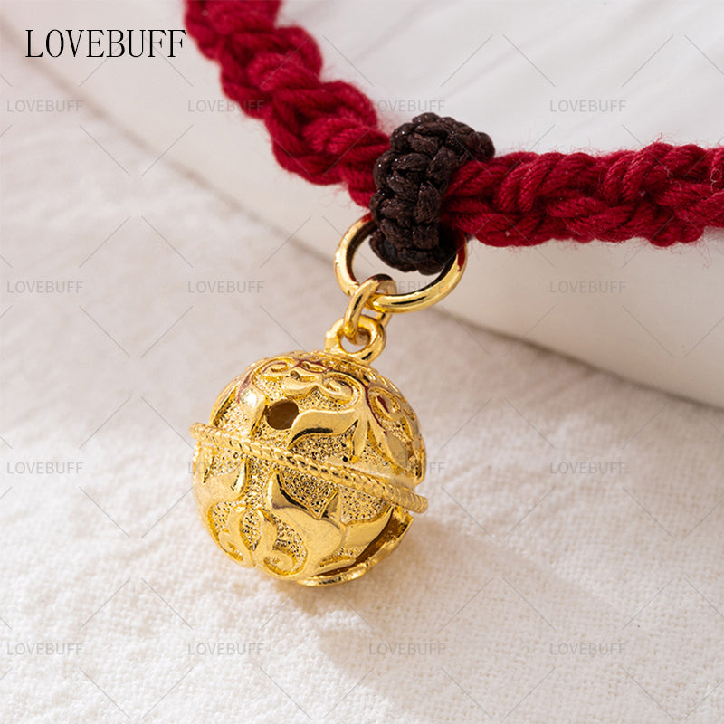 LOVEBUFF Copper Bell Charm Adjustable Braided Rope Lucky Red String Bracelet