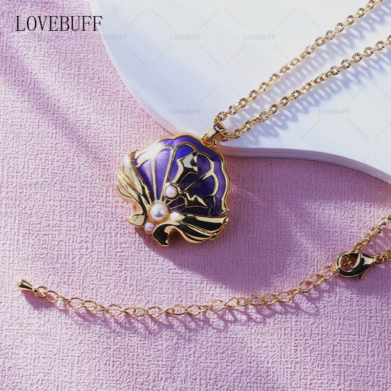 LOVEBUFF Genshin Impact Artifact Collar con colgante de medallón de concha de almeja en tonos océano