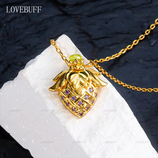 LOVEBUFF Gold Plated Copper Strawberry Pendant Necklace