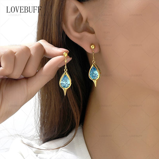 LOVEBUFF Kaeya Earring Inspired Blue Zircon Gemstone Drop Earrings