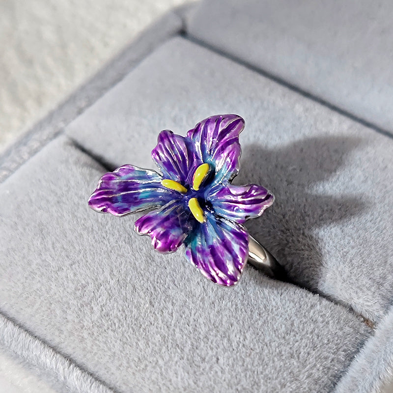 LOVEBUFF Light and Night Osborn Iris Flower Adjustable Finger Ring