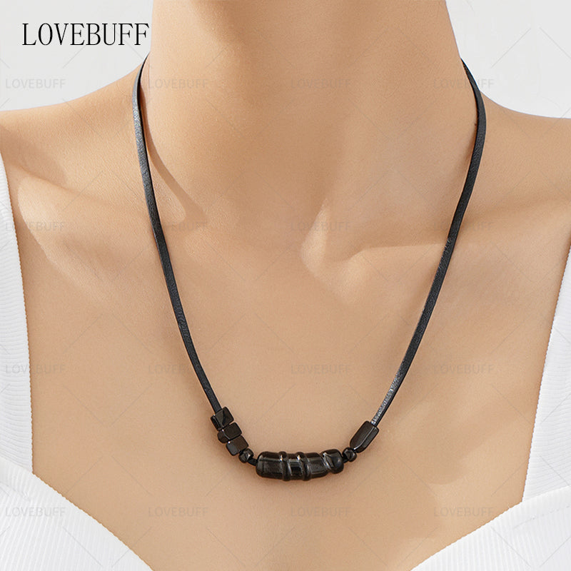 LOVEBUFF LAD Sylus: Immobilized Within Reach Copper Beads Leather Cord Necklace