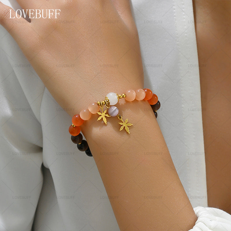 Maple Charm Cat's Eye Beaded Bracelet