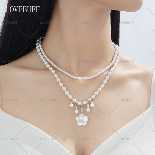 LOVEBUFF LAD Xavier MC's Wedding Seashell Flower Pendant Layered Pearl Necklace