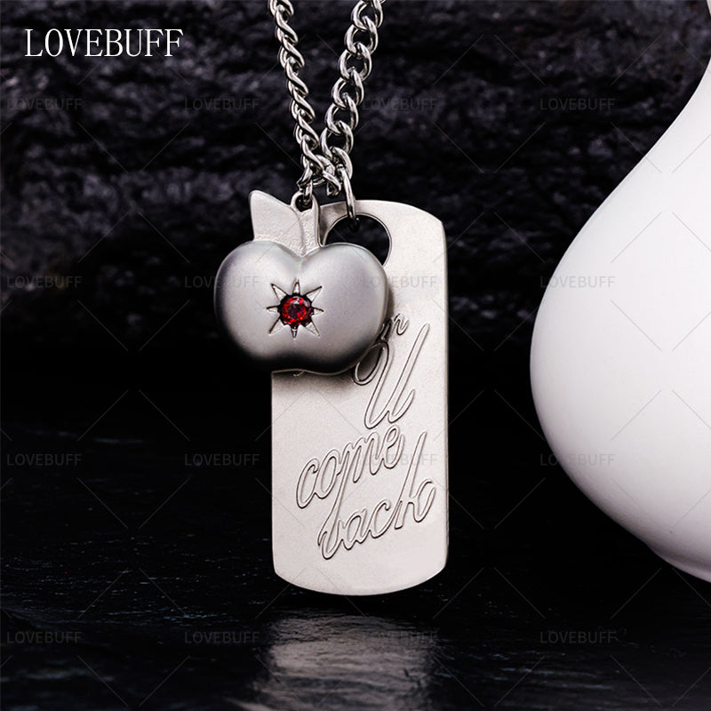 LOVEBUFF LAD Caleb When U Come Back Tag & Apple Pendants Stainless Steel Necklace