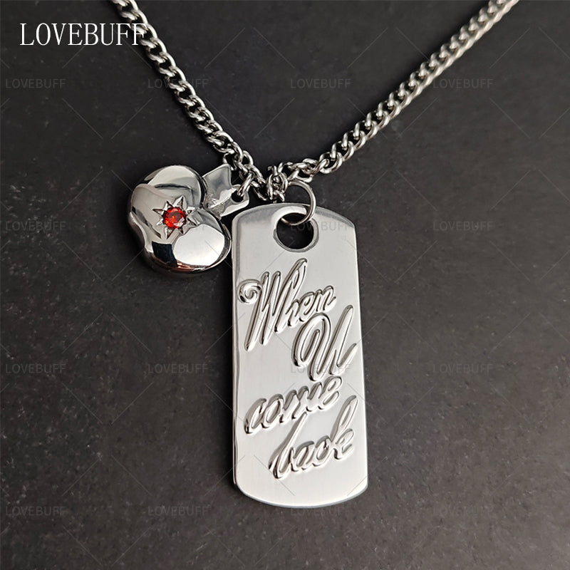 LOVEBUFF LAD Caleb When U Come Back Tag & Apple Pendants Stainless Steel Necklace
