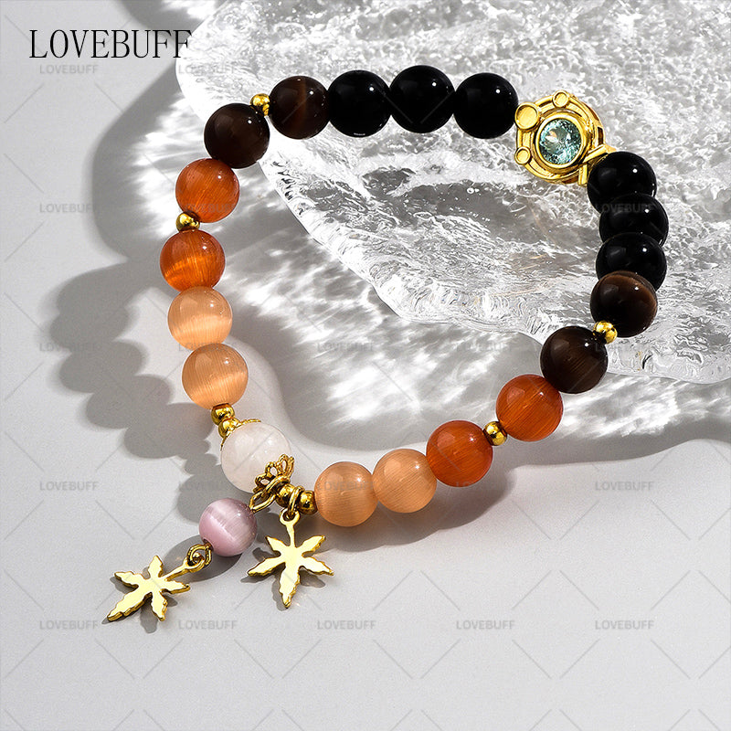 Maple Charm Cat's Eye Beaded Bracelet