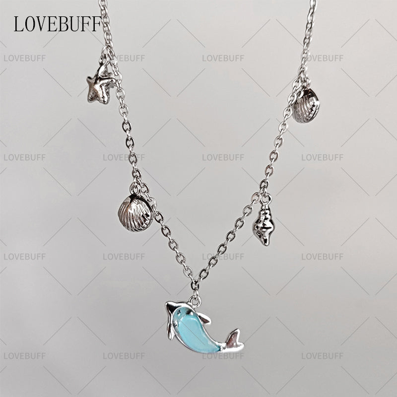 LOVEBUFF Seashell Seasnail Starfish Charm Dolphin Pendant Necklace