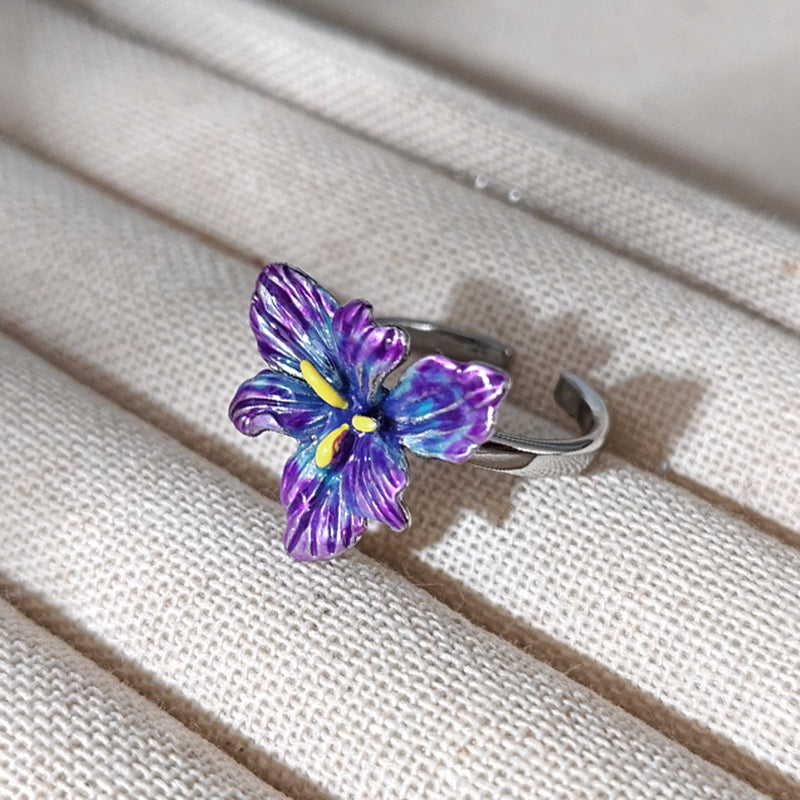 LOVEBUFF Light and Night Osborn Iris Flower Adjustable Finger Ring