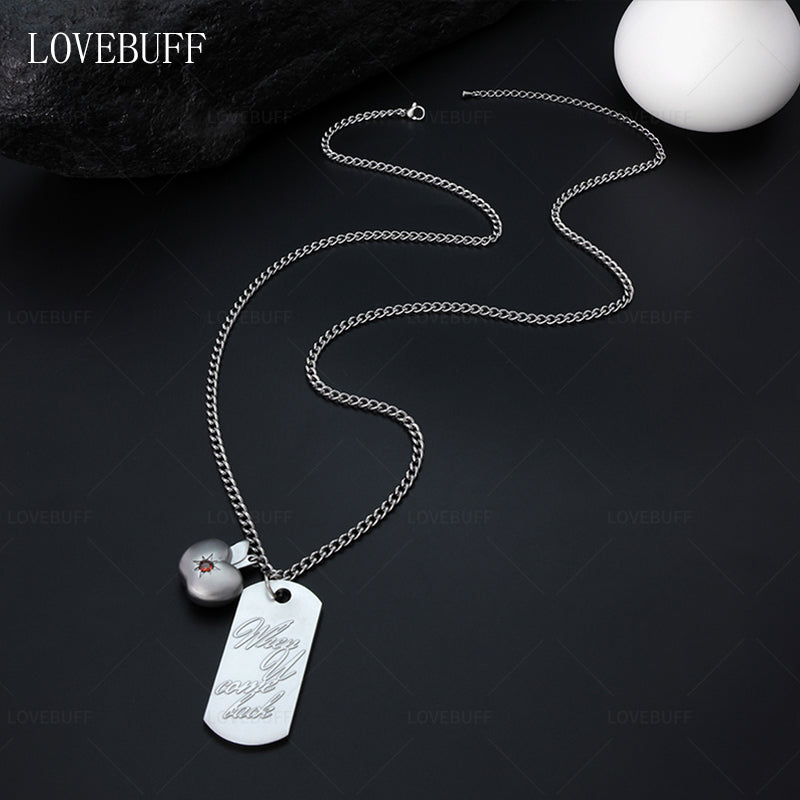 LOVEBUFF LAD Caleb When U Come Back Tag & Apple Pendants Stainless Steel Necklace