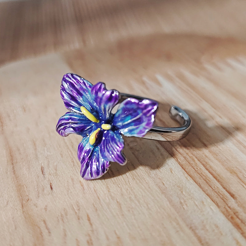 LOVEBUFF Light and Night Osborn Iris Flower Adjustable Finger Ring