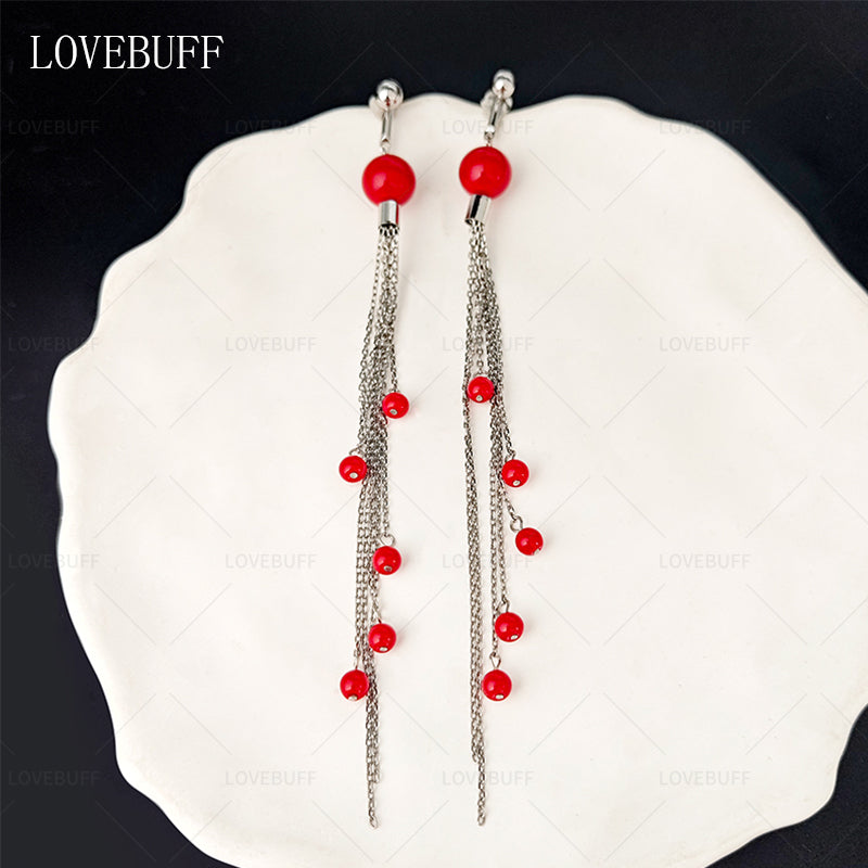 LOVEBUFF I Am Nobody Chen Duo Red Beads Earrings