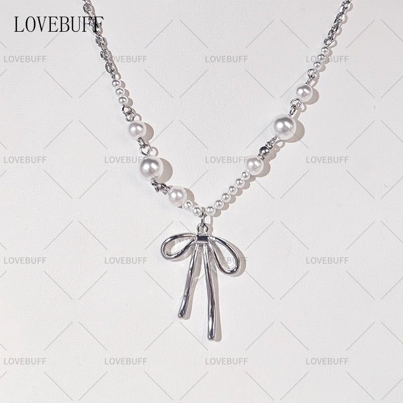 LOVEBUFF LAD You and Midsummer Sylus Lovespeed Ride MC's Ornate Knots Bowknot Pendant Pearl Necklace Earrings