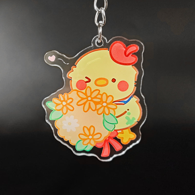 LOVEBUFF LAD Artsy Birb Happy Snowman Grumpy Crow Galaxy Kid Sunny Apple Meme Keychain 5pc Set