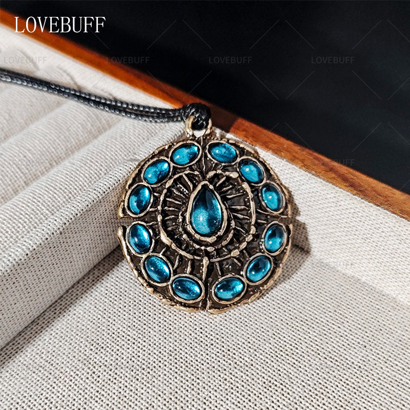 LOVEBUFF Crimson Amber Medallion +3 Inspired Round Plate Pendant Necklace