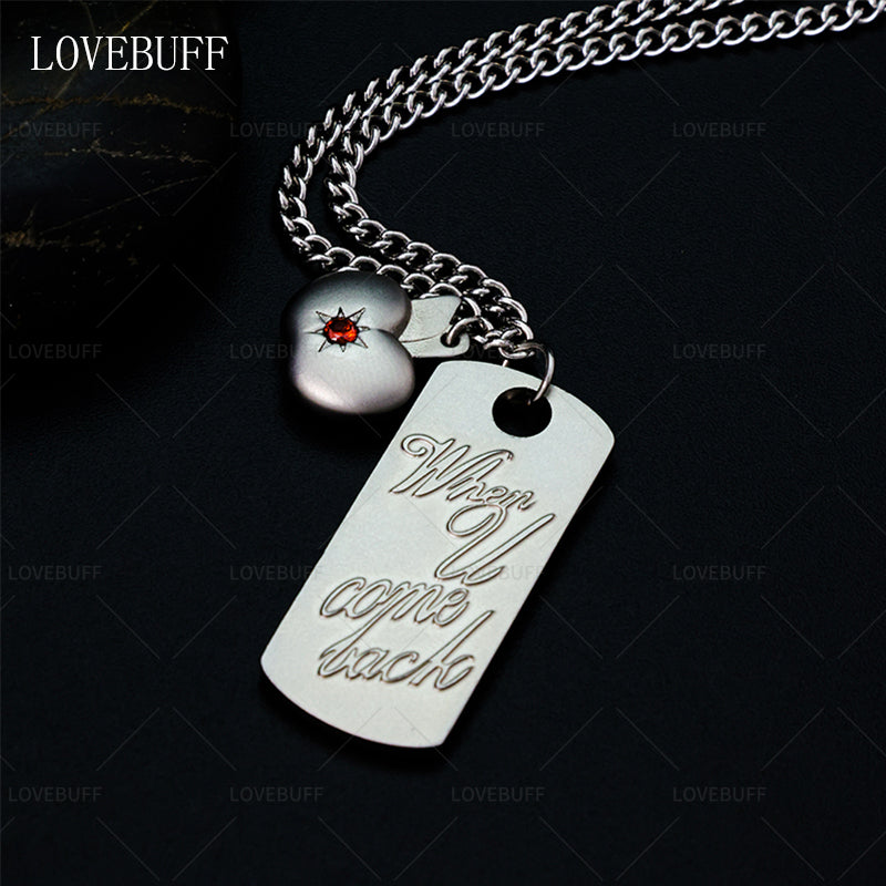 LOVEBUFF LAD Caleb When U Come Back Tag & Apple Pendants Stainless Steel Necklace