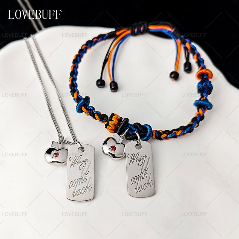 LOVEBUFF LAD Caleb's Apple Pendant Style Silver Charm Necklace Bracelet
