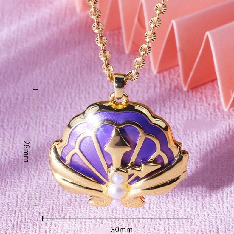 LOVEBUFF Genshin Impact Artifact Collar con colgante de medallón de concha de almeja en tonos océano