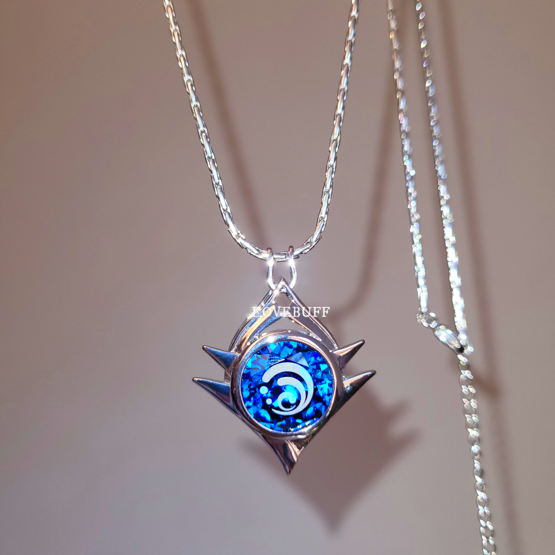 LOVEBUFF Colgante de gema Collar largo Genshin Impacto Snezhnaya Vision Elements Hydro Cryo Pyro Geo Electro Dendro Anemo Collar inspirado