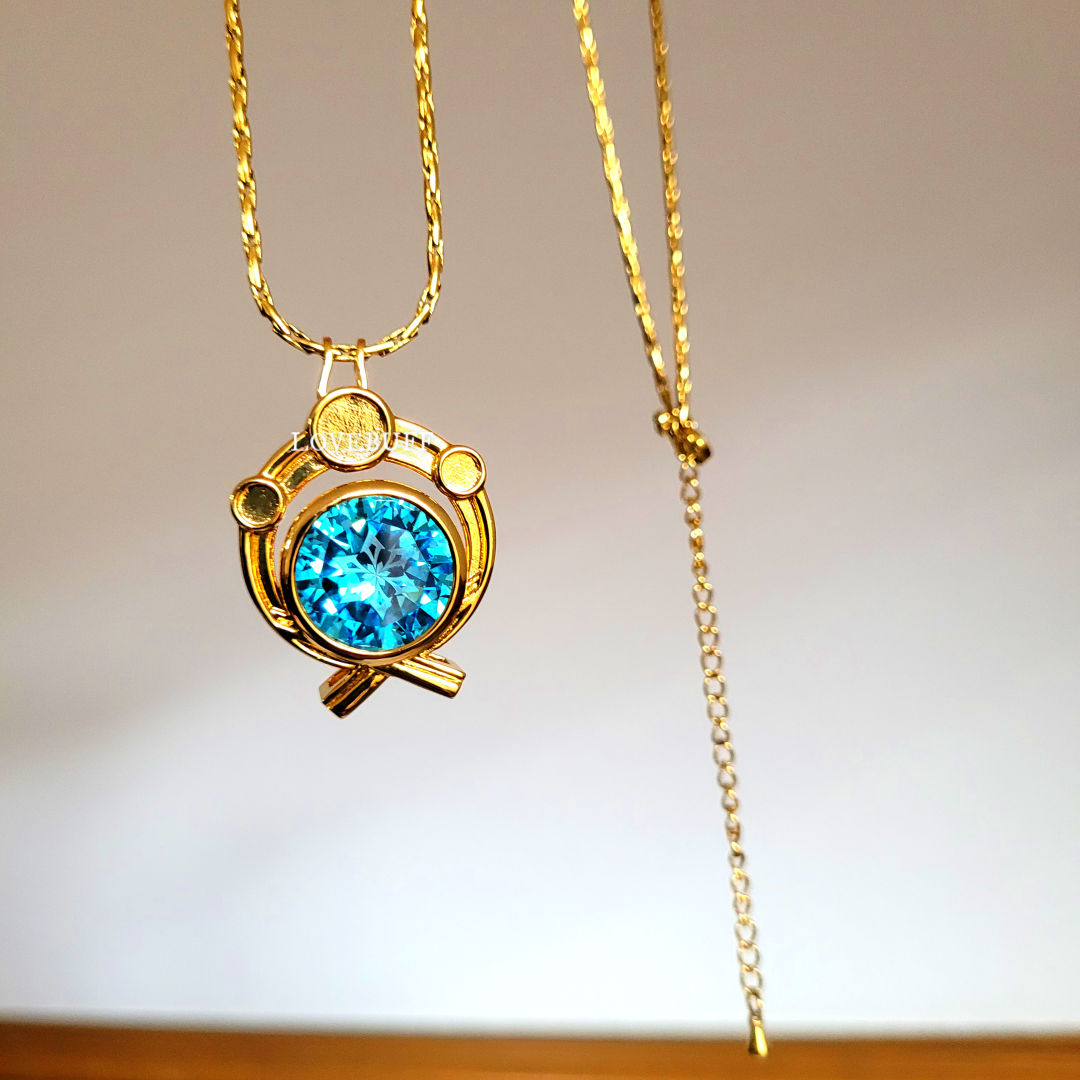 LOVEBUFF Colgante de gema Collar largo Genshin Impact Inazuma Vision Elements Hydro Cryo Pyro Geo Electro Dendro Anemo Collar inspirado