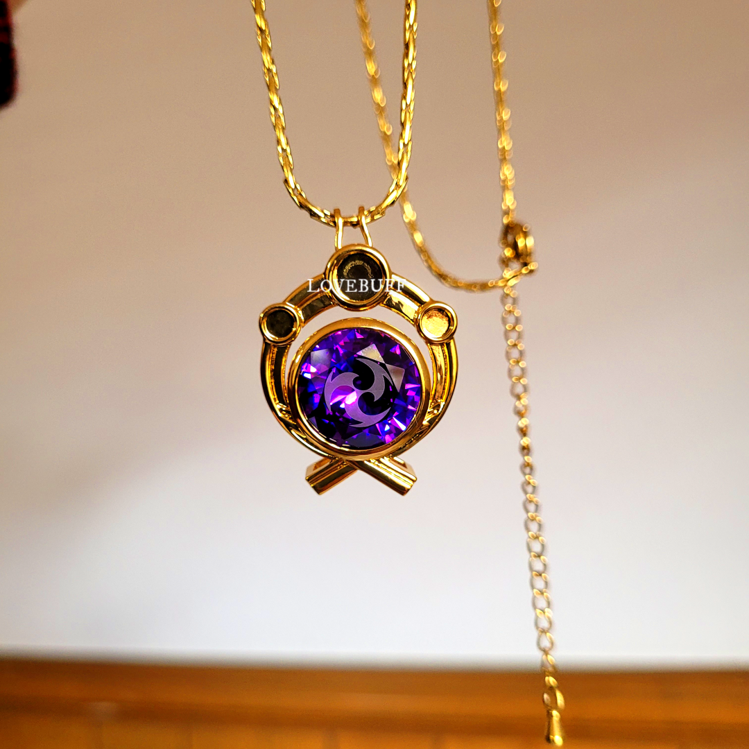 LOVEBUFF Colgante de gema Collar largo Genshin Impact Inazuma Vision Elements Hydro Cryo Pyro Geo Electro Dendro Anemo Collar inspirado