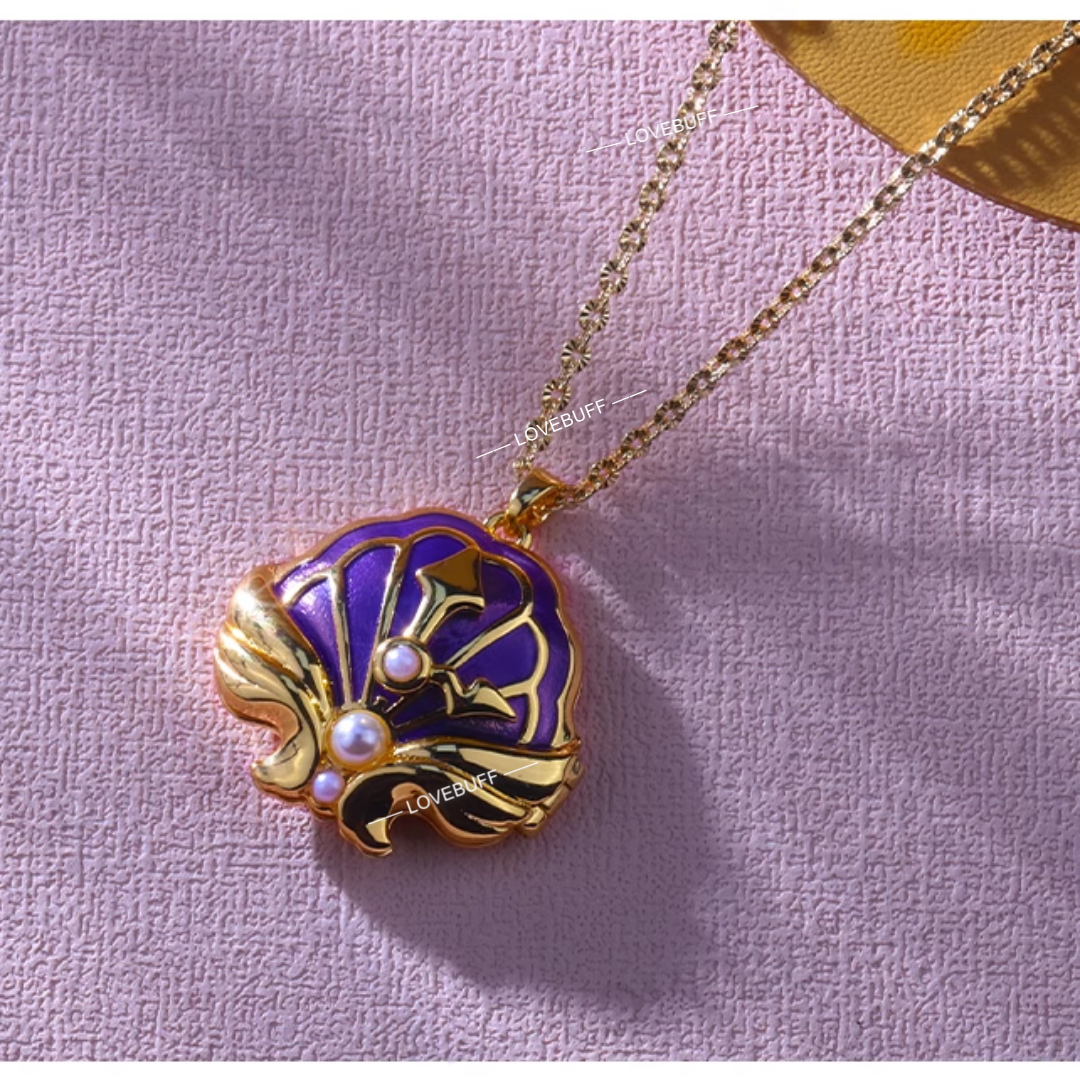 LOVEBUFF Genshin Impact Artifact Collar con colgante de medallón de concha de almeja en tonos océano