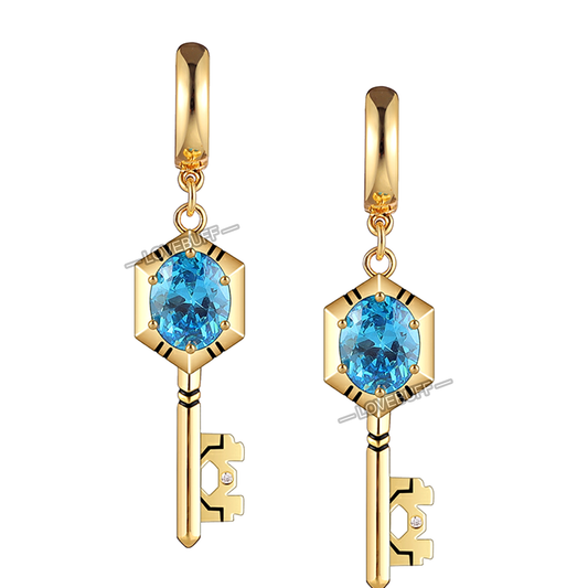 LOVEBUFF Blue Zircon Gemstone Key Drop Earrings