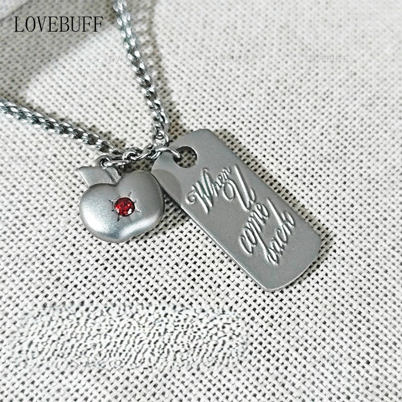 LOVEBUFF LAD Caleb When U Come Back Tag & Apple Pendants Stainless Steel Necklace