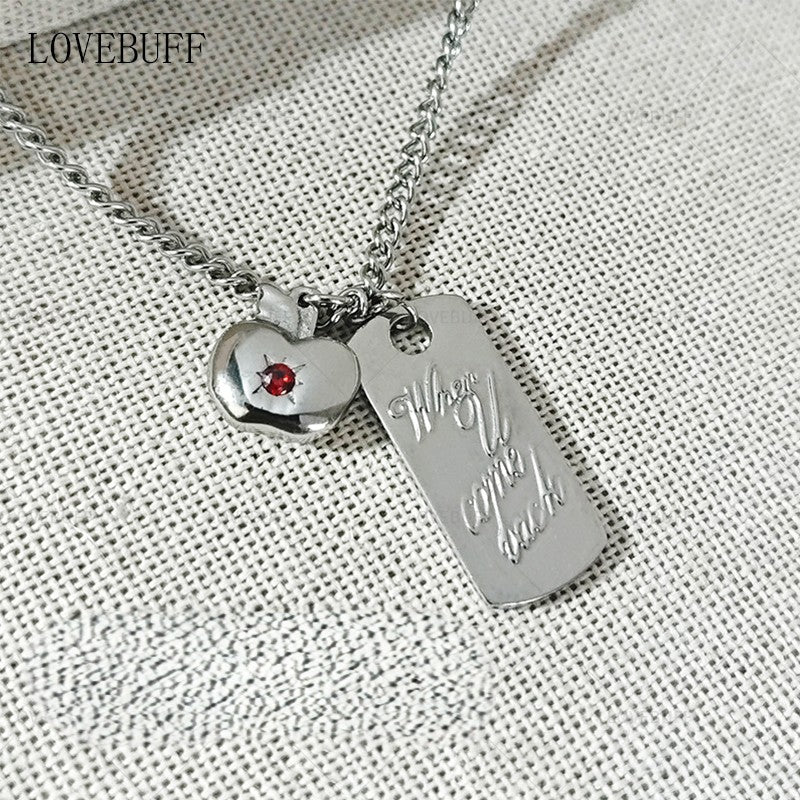 LOVEBUFF LAD Caleb When U Come Back Tag & Apple Pendants Stainless Steel Necklace