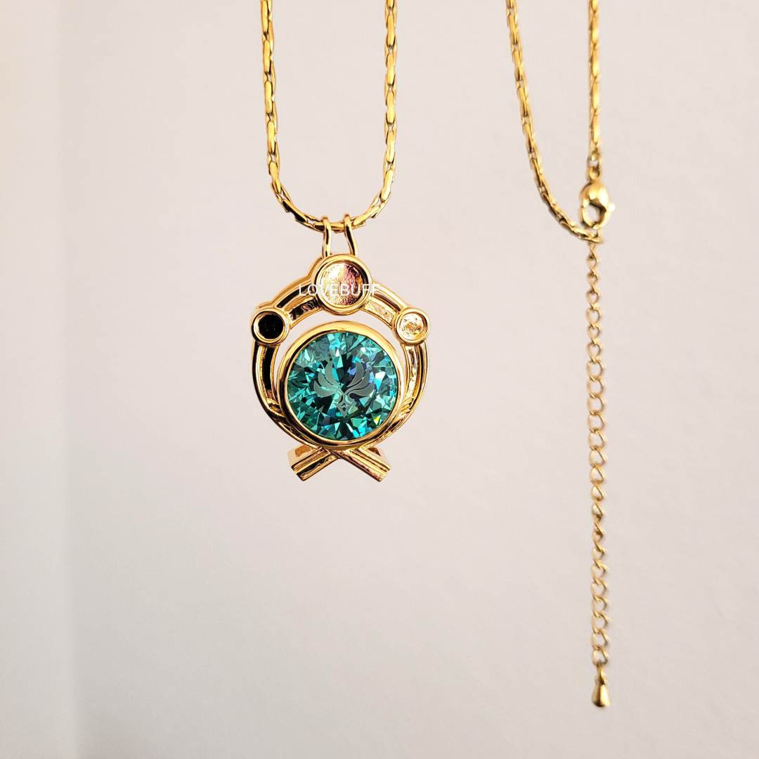 LOVEBUFF Colgante de gema Collar largo Genshin Impact Inazuma Vision Elements Hydro Cryo Pyro Geo Electro Dendro Anemo Collar inspirado