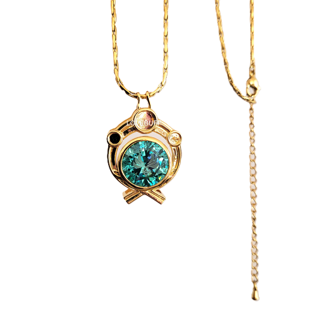 LOVEBUFF Colgante de gema Collar largo Genshin Impact Inazuma Vision Elements Hydro Cryo Pyro Geo Electro Dendro Anemo Collar inspirado