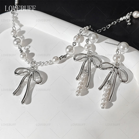 LOVEBUFF LAD You and Midsummer Sylus Lovespeed Ride MC's Ornate Knots Bowknot Pendant Pearl Necklace Earrings
