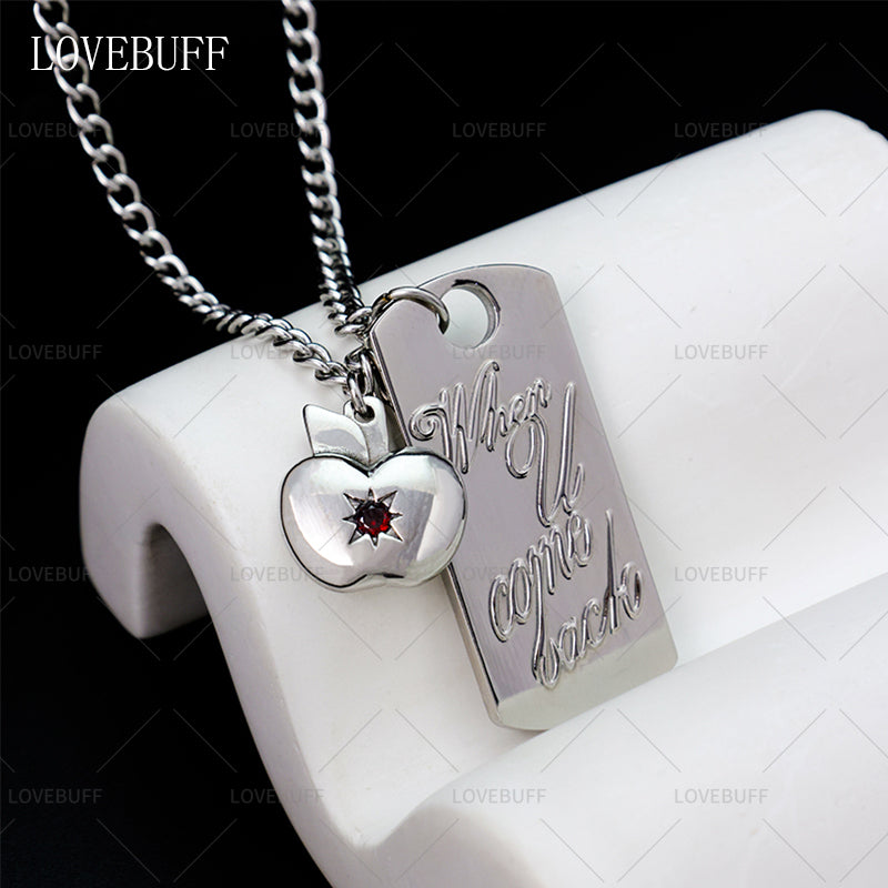 LOVEBUFF LAD Caleb When U Come Back Tag & Apple Pendants Stainless Steel Necklace