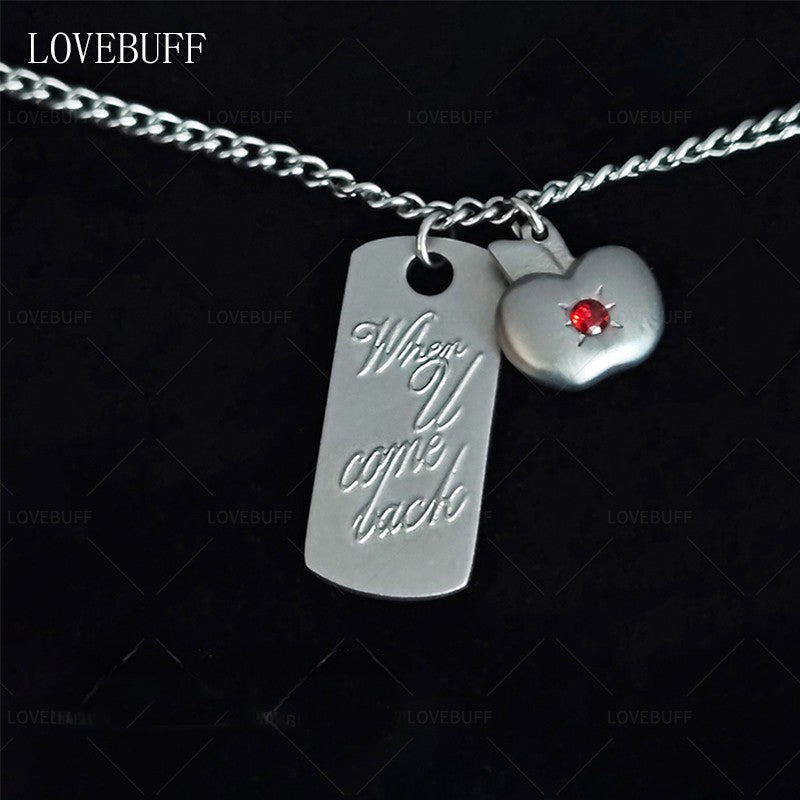 LOVEBUFF LAD Caleb When U Come Back Tag & Apple Pendants Stainless Steel Necklace