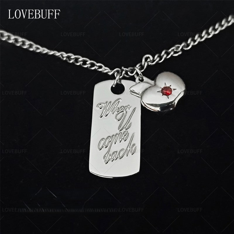 LOVEBUFF LAD Caleb When U Come Back Tag & Apple Pendants Stainless Steel Necklace