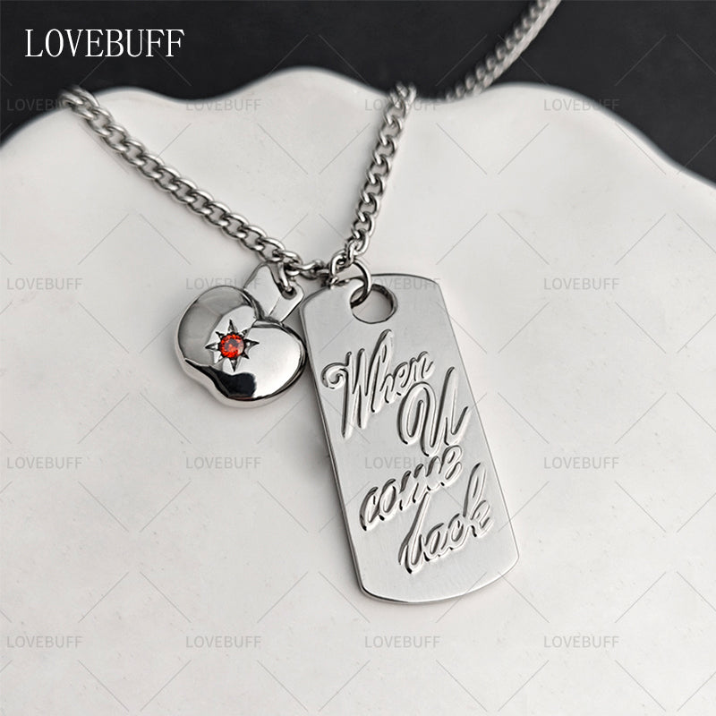 LOVEBUFF LAD Caleb When U Come Back Tag & Apple Pendants Stainless Steel Necklace