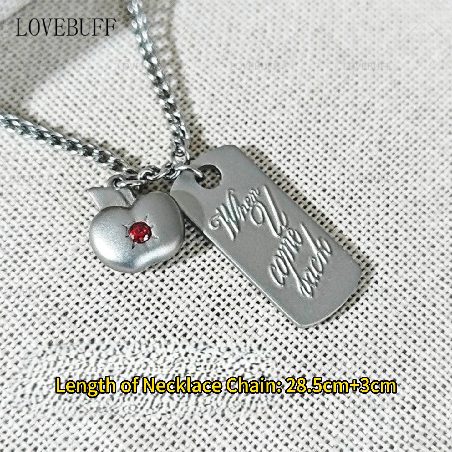 LOVEBUFF LAD Caleb When U Come Back Tag & Apple Pendants Stainless Steel Necklace