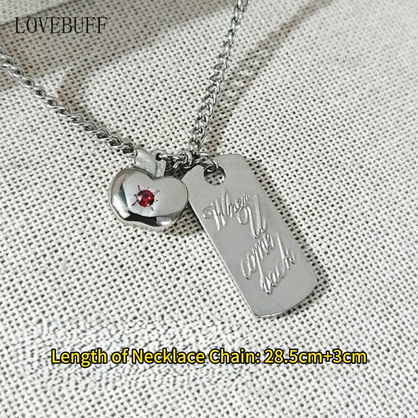 LOVEBUFF LAD Caleb When U Come Back Tag & Apple Pendants Stainless Steel Necklace