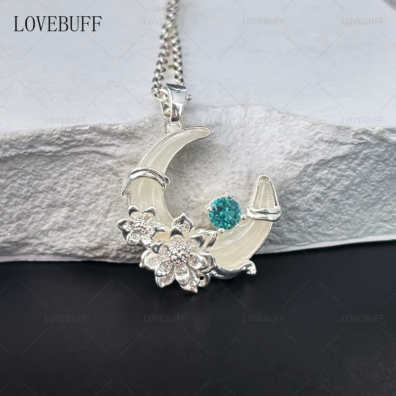 LOVEBUFF Crescent Moon Epiphyllum Oxypetalum Necklace