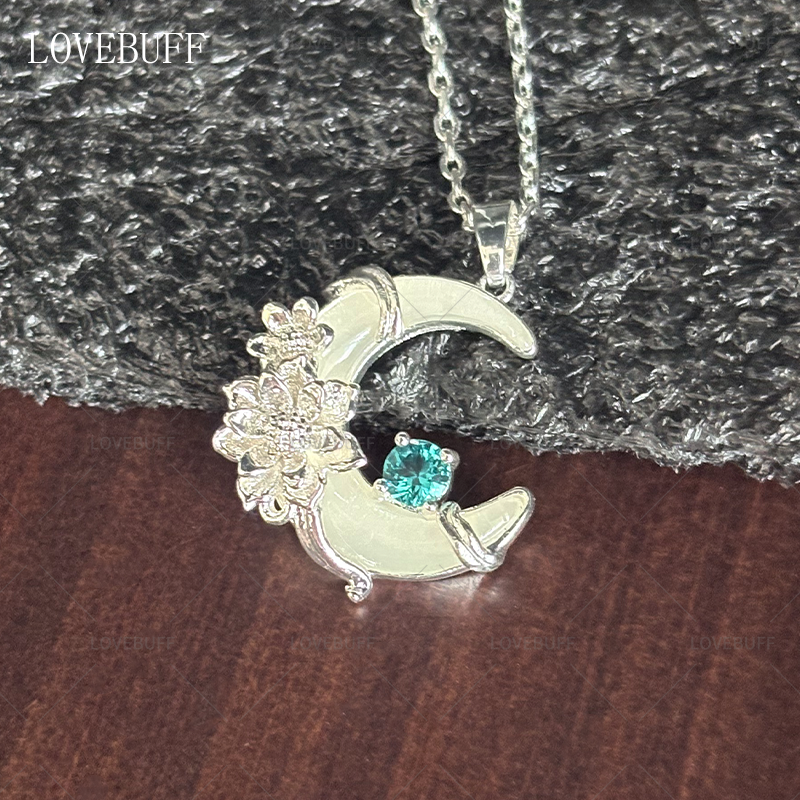 LOVEBUFF Crescent Moon Epiphyllum Oxypetalum Necklace